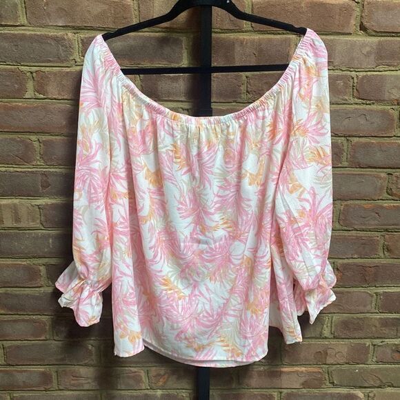 Flying Monkey Pink Floral Off Shoulder Top Size 2X NEW - Picture 6 of 6